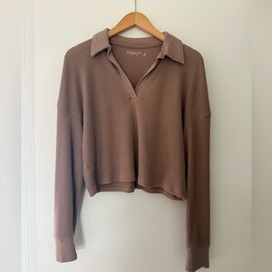 Abercrombie & Fitch Waffle Knit Long-Sleeve Top in Dusty Brown